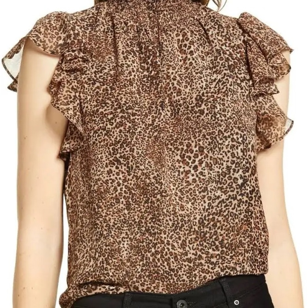1. State Flutter Sleeve Smocked Neck Animal Print XS